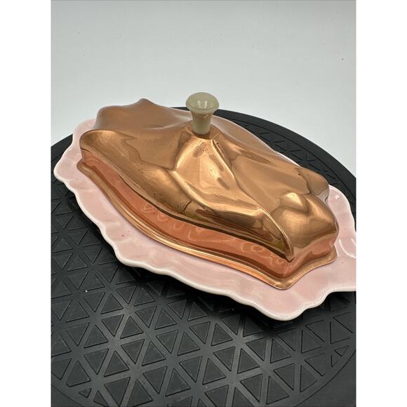 Vintage Ceramic Butter Dish Pottery Studio art USA Cooper Lid MCM - Picture 3 of 9